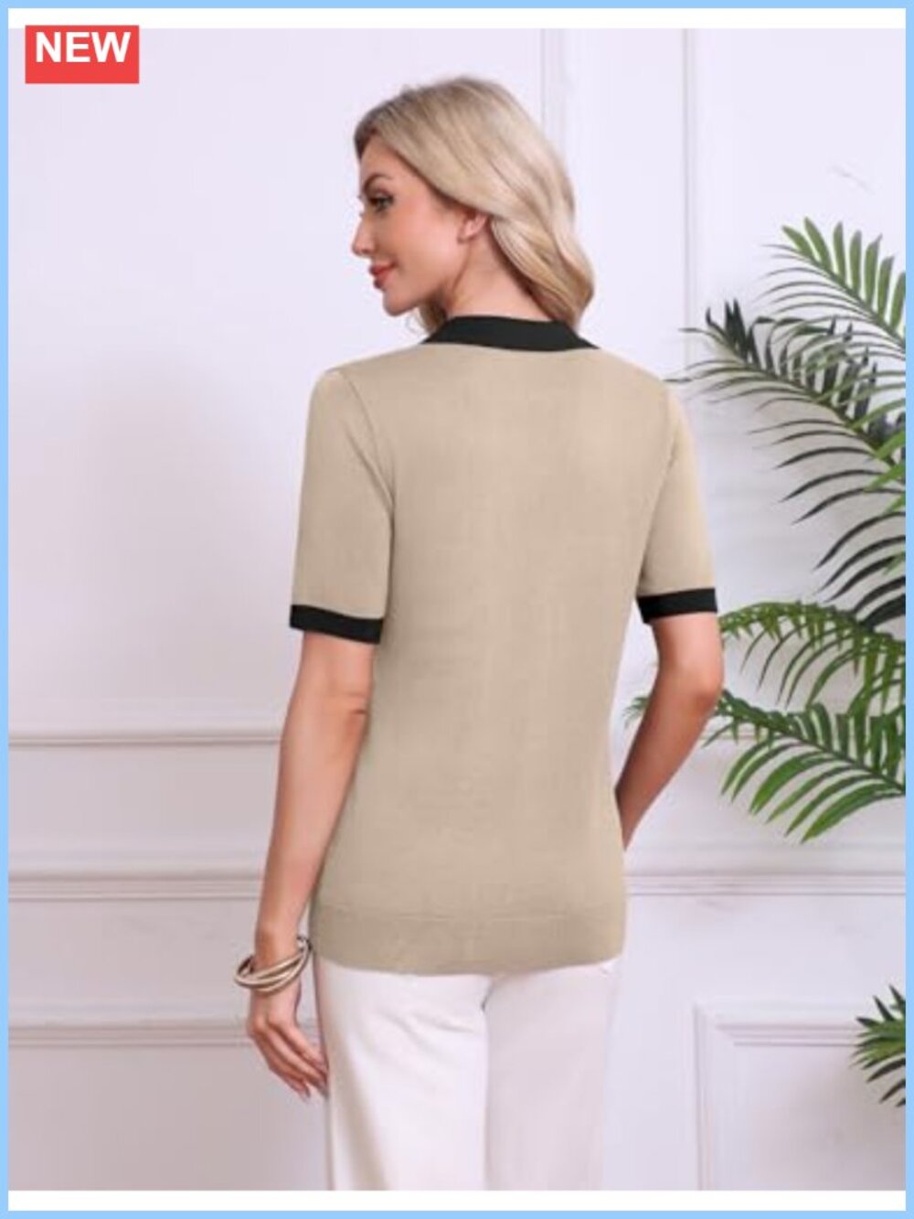 Viscose Knit Polo Sweater Short Sleeve V-Neck Business Casual Pullover Top - Picture 5 of 6